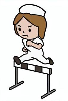 ハードルを飛び越える女 ハードルを飛び越える女 ハードル,ジャンプ,乗り越え,障害,成長,挑戦,苦悩,強気,自信,ゴールのイラスト素材