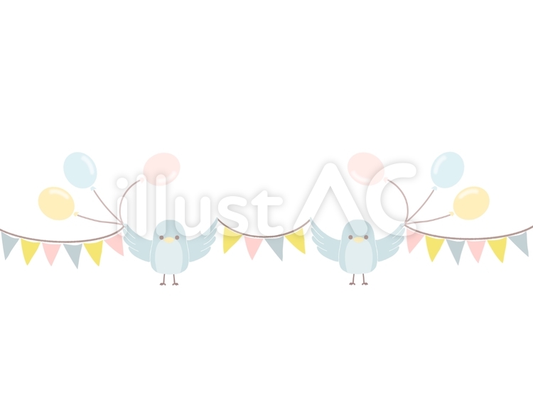旗と風船を持つ鳥　線なし 風船,旗,鳥のイラスト素材