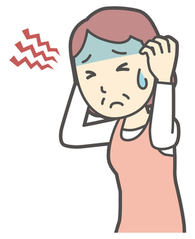  頭が痛くて苦しんでいるおばさん 苦しい,女性,人,主婦,中年,シニア,エプロン,ママ,お母さん,おかんのイラスト素材