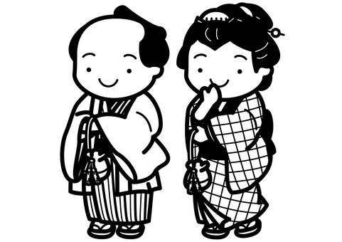 江戸人4-1c 江戸時代,江戸,時代劇,町人,商人,町娘,服装,和装,着物,羽織のイラスト素材