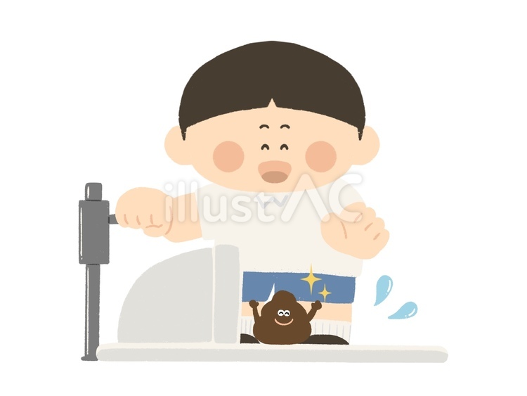 和式トイレでうんちを流すこども 和式トイレ,流す,うんちのイラスト素材