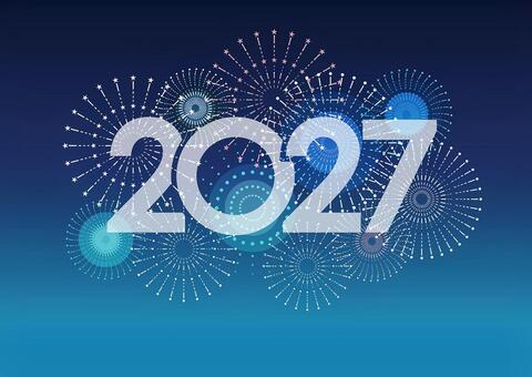 年賀素材　2027年のロゴと花火の背景 2027年,年賀状,花火,新年,背景,正月,年賀素材,花火大会,打ち上げ花火,光のイラスト素材