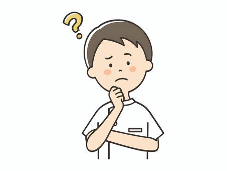 考える男性看護師 考える男性看護師 考える,悩む,困る,不安,わからない,はてな,迷う,疑問,質問,男性のイラスト素材