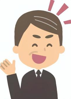 たのしそうに話す中年男性 話す,おしゃべり,会話,楽しい,はずむ,笑顔,中年,七三分け,上司,偉い人のイラスト素材