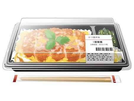 かつ重弁当（蓋付き） かつ重弁当,弁当,とんかつ,卵,料理,食べ物,ご飯,米,漬物,たくあんのイラスト素材