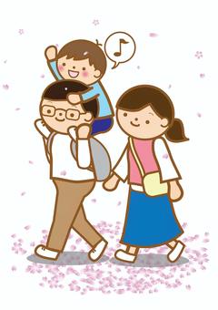 Illustration, family, cherry blossoms, dad, 