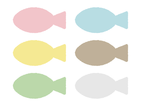 手描き風のシンプルな魚型フレームセット 魚,フレーム,セット,見出し,手描き,クレヨン,枠,パステル,手書き,かわいいのイラスト素材