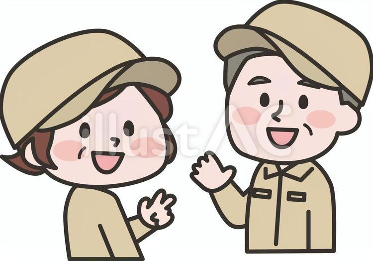 笑顔のシニア男女作業員のイラスト 作業員,作業服,作業着のイラスト素材
