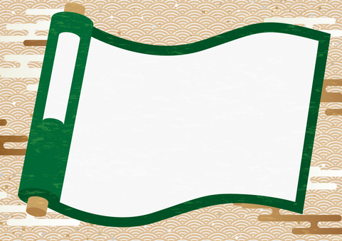 和風の緑色の巻物の背景素材 和風,和柄,巻物,紙吹雪,雲,白紙,背景のイラスト素材