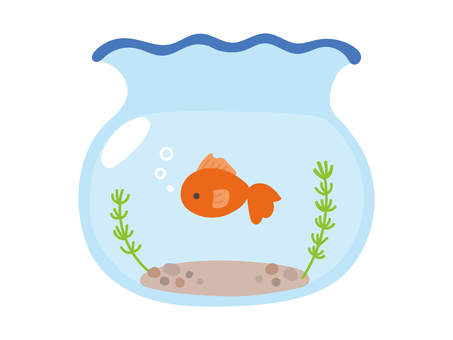 手描きの可愛い金魚鉢のイラスト 金魚鉢,金魚,水槽,夏,水草,かわいい,手描き,イラスト,水泡,ガラスのイラスト素材