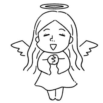 ゆるポップな天使な女性1 線画 表情,女性,顔,エンジェル,天使,ラッキー,天国,幸福,天使の輪,黄色のイラスト素材