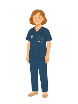 スクラブを着た女性の医師のイラスト