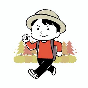 紅葉の中ハイキングをしている人物 紅葉の中ハイキングをしている人物 ハイキング,歩く,散歩,運動,遠足,行事,行楽,ウォーキング,トレッキング,紅葉のイラスト素材