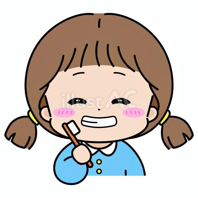 笑顔で歯磨きをする女の子 歯磨き,歯ブラシ,女の子のイラスト素材