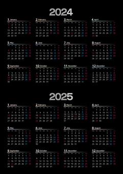 2024-25 calendar black starting on Monday, 2024, 2024 years, 2025, JPG and AI
