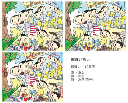 間違い探し - 脳トレ・夏休み・自由研究 脳トレ,夏休み,自由研究,自然観察,工場見学,環境調査,小学生,男子,女子,子供のイラスト素材