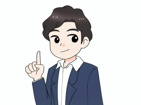 人差し指を立てるスーツを着た男性 男性,人,ビジネスマン,ビジネス,説明,人差し指,ポイント,解説,スーツのイラスト素材