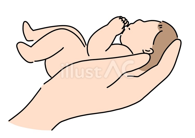 未熟児を手に　 未熟児,赤ちゃん,小さいのイラスト素材