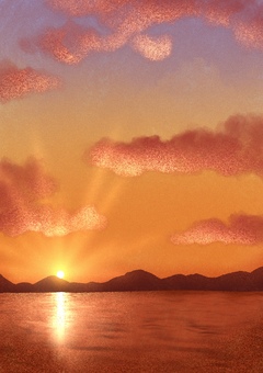 日の出 めでたい ポスター・チラシ背景 初日の出,日の出,縦長,元旦,年賀,オレンジ,朝日,グラデーション,海,空のイラスト素材