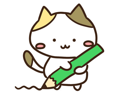 えんぴつを持って勉強するかわいい三毛猫 えんぴつ,勉強,筆記用具,持つ,抱える,ねこ,かわいい,自習,学習,添削のイラスト素材