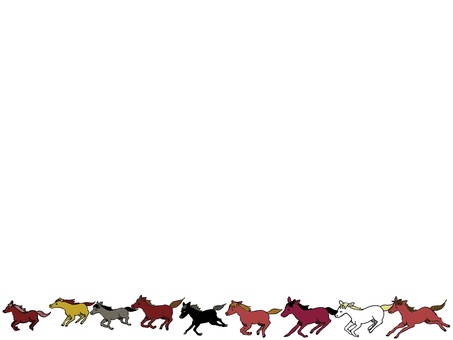 馬９頭フレーム 馬,フレーム,９,風水,開運,走る,白,茶色,黒色,グレーのイラスト素材