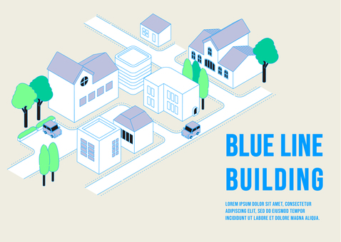 青い線の街2 都市,開発,計画,都会,俯瞰,景観,景色,ビル,ビル群,道路のイラスト素材