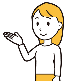  ロングヘア女性(黄)-521-バスト 案内,女性,女の子,人物,かわいい,手かざし,こちら,どうぞ,説明,ガイドのイラスト素材
