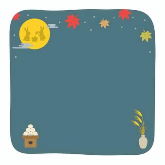 お月見うさぎ満月と紅葉の背景正方形 紅葉,お月見,背景,フレーム,正方形,秋,もみじ,満月,うさぎ,ススキのイラスト素材