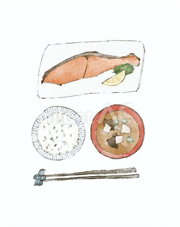 美味しそうな和風定食のイラスト 和食,日本食,鮭のイラスト素材