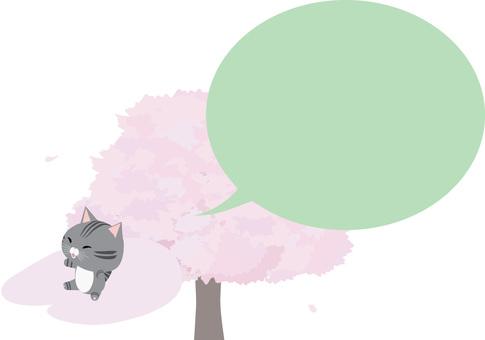 桜_猫_さばとら_吹き出し 桜,猫,吹き出し,さばとら,フレーム,枠,春,動物,かわいい,無料のイラスト素材