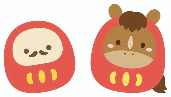 馬とダルマの年賀状イラスト素材 馬,午,ダルマ,だるま,干支だるま,正月,お正月,午年,2026,年賀状のイラスト素材