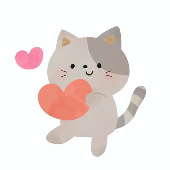 ハートを持った猫 猫,ハート,持つ,動物,絵本,可愛い,ゆるい,手描き,デコレーション,素材のイラスト素材