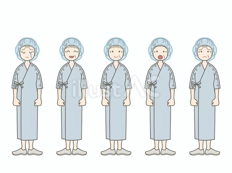 患者　女性　手術着 老人,老女,高齢者のイラスト素材