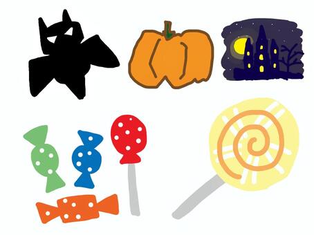 ハロウイン かぼちゃ,お城,月,コウモリ,飴,パーテイーのイラスト素材