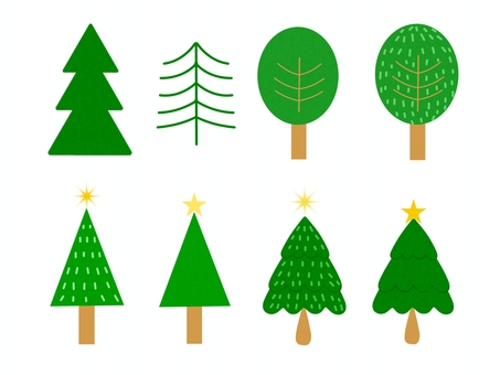 ツリーセット　線なし クリスマス,ツリー,木,森,林,自然,シンプル,白背景,素材,手書きのイラスト素材