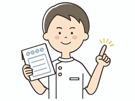 薬の説明をする男性看護師 ポイント,指差し,説明,教える,アドバイス,重要,強調,男性,男,看護師のイラスト素材