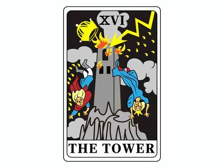 もへじタロット　塔 塔,タロットカード,へのへのもへじ,雷,落雷,稲妻,激変,アクシデント,破壊,破滅のイラスト素材