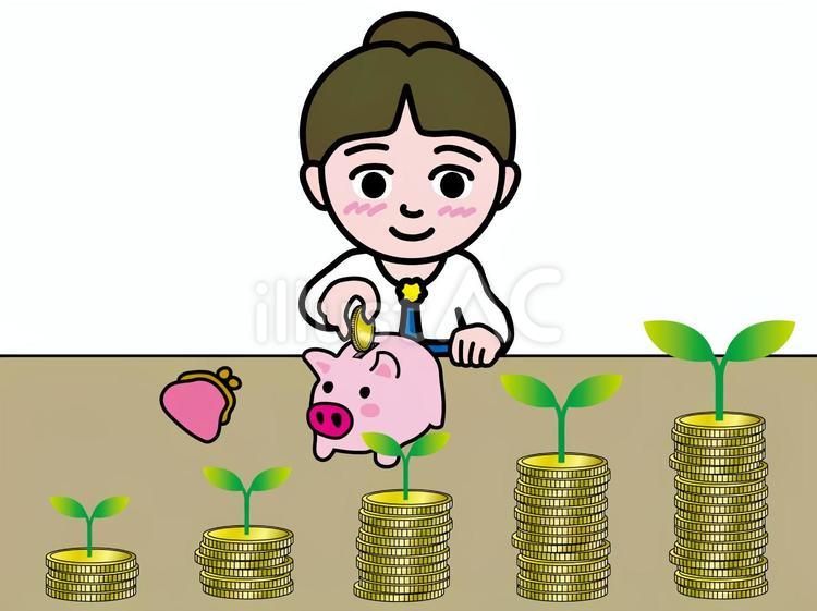 壱A：NISA投資成長_貯金箱と新芽少女 若葉,少女,貯金箱のイラスト素材