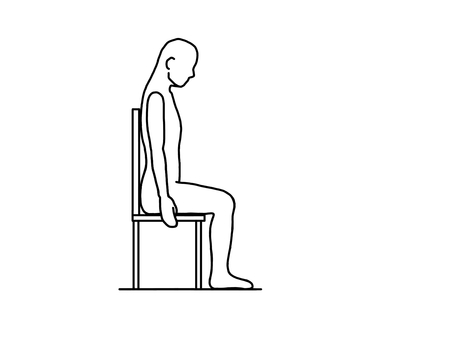 椅子に座って斜め下を見る人 頚前屈,ストレッチ,座位,線画,白黒,人物のイラスト素材
