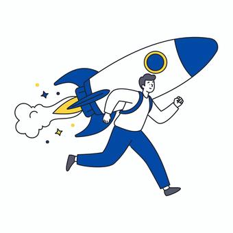 ロケット加速で挑戦する若い男性 ロケット加速で挑戦する若い男性 人物,男性,若者,挑戦,行動,前進,勢い,目標,努力,希望のイラスト素材