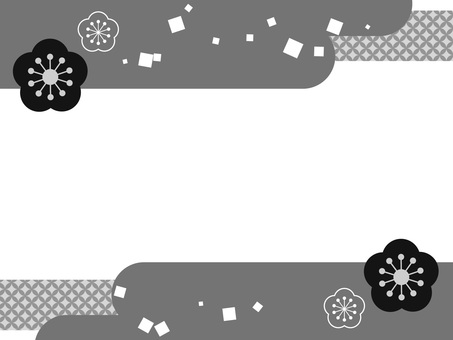 正月・年賀状・和風・梅の花のフレーム フレーム,背景,和風,装飾,飾り枠,和柄,梅,横,花,正月のイラスト素材