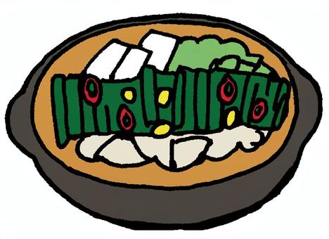 もつ鍋 もつ鍋,鍋,もつ,豆腐,ニラ,キャベツ,鷹の爪,唐辛子,にんにく,ホルモンのイラスト素材