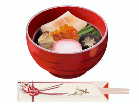 お雑煮265（箸付き） お雑煮,雑煮,箸,イクラ,餅,お餅,正月,食べ物,醤油,かまぼこのイラスト素材