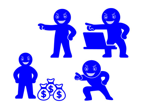 指を指して強行に指示をする人Ｂ 悪人,ギョロ目,指さし,悪,悪役,悪意,嘲笑,犯罪,悪行,いたずらのイラスト素材