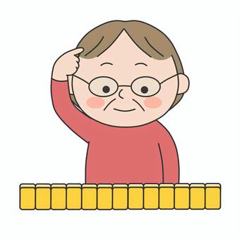 麻雀するおばあちゃん1（頭に指をおく）