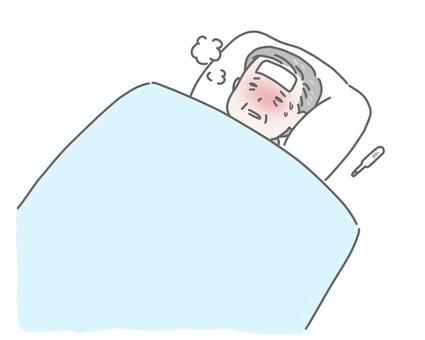 インフルエンザで寝込むおじいさん ウイルス,風邪,発熱,病気,体調不良,体調管理,病状,寝込む,療養,自宅のイラスト素材