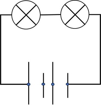 直列豆電球と直列乾電池の回路 小学校,理科,テスト,プリント,ドリル,豆電球,乾電池,回路,直列のイラスト素材