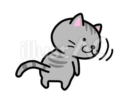 イラスト素材:振り向くサバトラ猫 1