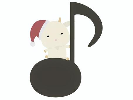 音符に座っているサンタ帽をかぶった白ヤギ 音符,サンタクロース,帽子,ヤギ,白ヤギ,動物,かわいい,クリスマス,音楽のイラスト素材