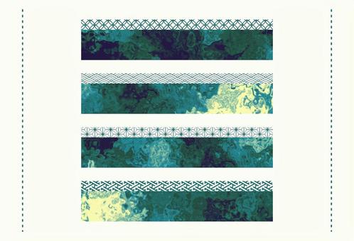 マーブル和柄の寒色系バナーセット マーブル,フレーム,見出し,バナー,帯,長方形,デザイン,エレメント,和柄,流体のイラスト素材